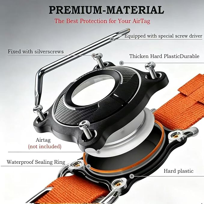 Upgraded AirTag Dog Collar,Waterproof Tactical Dog Collar with AirTag Holder, Control Handle and Metal Buckle,Heavy Duty Dog Collars for Large Dogs(Orange，L