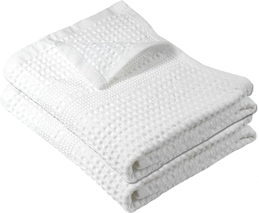 GILDEN TREE Waffle Hand Towels for Bathroom Quick Dry Towel Super Absorbent Thin 100% Cotton Lint Free, Hand Towels for Bathroom Set of 2, Classic Style (White)