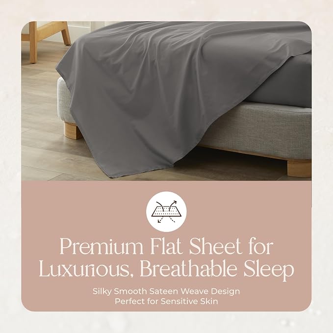 Certified Organic Full Flat Sheet Only - 100% Organic Cotton Top Sheet with Luxurious Soft and Breathable 300 Thread Count Sateen Weave Finish - GOTS & Fairtrade Certified (Stone, Full)