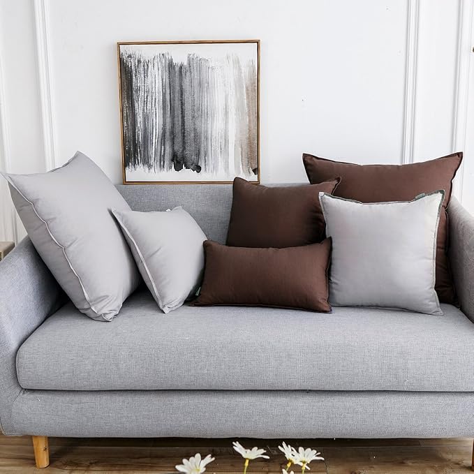 Jeanerlor Solid Cotton Linen Decoration Toss Throw Pillow Sham Cushion Case Special Pillow Cover Delicate Decorative Pillowcase for Bed/Chair/Couch, 18"x18"(45 x 45cm),2 Packs, Brown