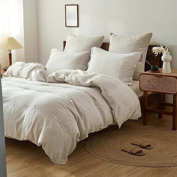 100% French Linen Pillow Shams Basic Style - Pack of 2 - Washed Solid Color Natural Flax Soft Breathable - Linen, 20'' x 26''