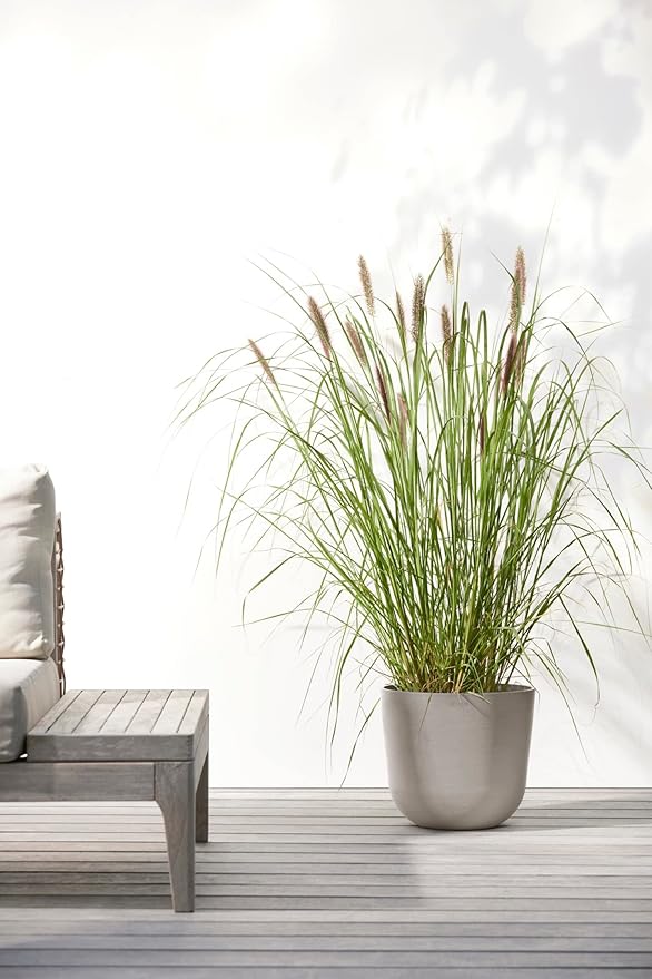 Ecopots Oslo Durable Modern Round Indoor/Outdoor Recycled-Based Composite Flower Pot Planter, Taupe, 10"