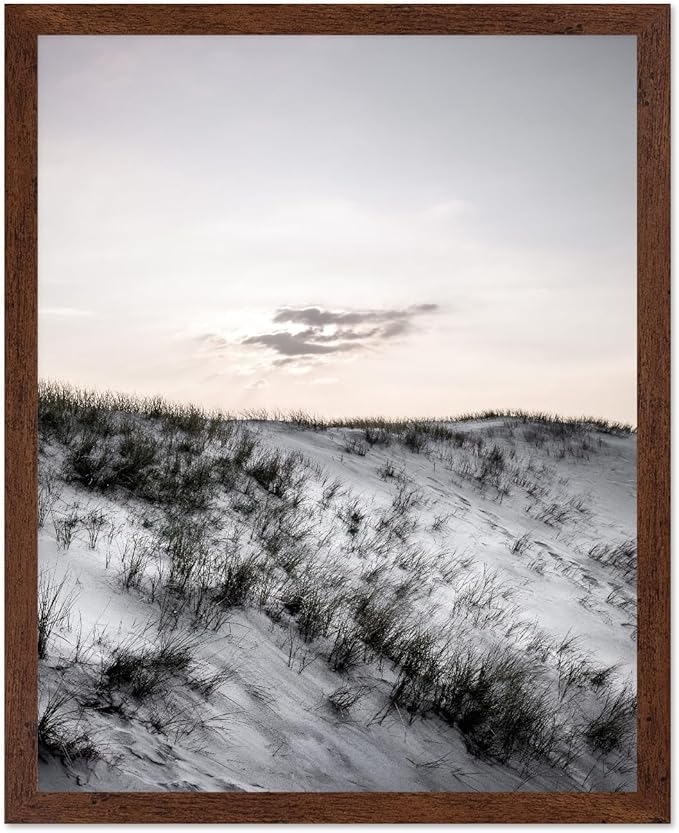 Monem Art Snowy Sand Dunes Landscape Print - Minimalist Winter Nature Poster - Wall Decor for Living Room, Bedroom or Office - 12x16 Brown Framed Wall Art by Mareike Bohmer