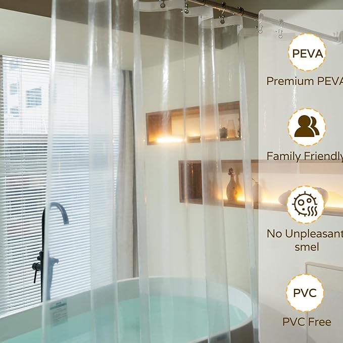 60x74 Inch Plastic Shower Curtain, Clear 8G Heavy Duty Waterproof 74 Inch Shower Curtain Liner Long with 3 Magnets and 10 Rustproof Grommets（ 60 x 74）