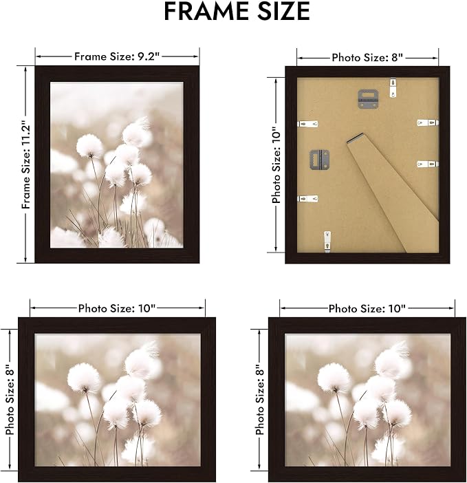 Hongkee 8x10 Oak Wood Picture Frame (1 Pack, Black) with Real Glass Cover | 8 x 10 Solid Wood Frame for Wall or Tabletop Display - Includes Easel Back, Vertical Hang - Ideal for Home, Office