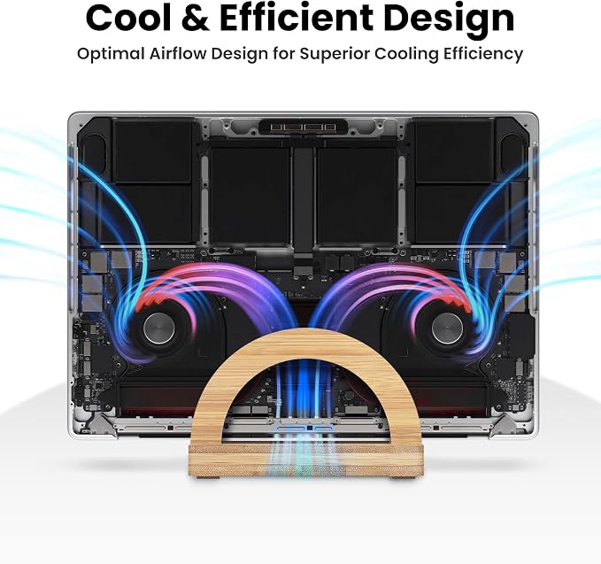 Kothar Premium Wood Vertical Laptop Stand - Adjustable Single Slot Bamboo Holder for MacBook, Dell, HP, and More | Space-Saving Desktop Organizer | Eco-Friendly, Sleek & Durable Design