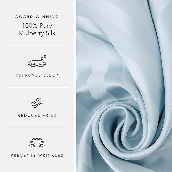 Fishers Finery 30mm 100% Pure Mulberry Silk Pillowcase, Quality Tested (Blue Stripe, King)