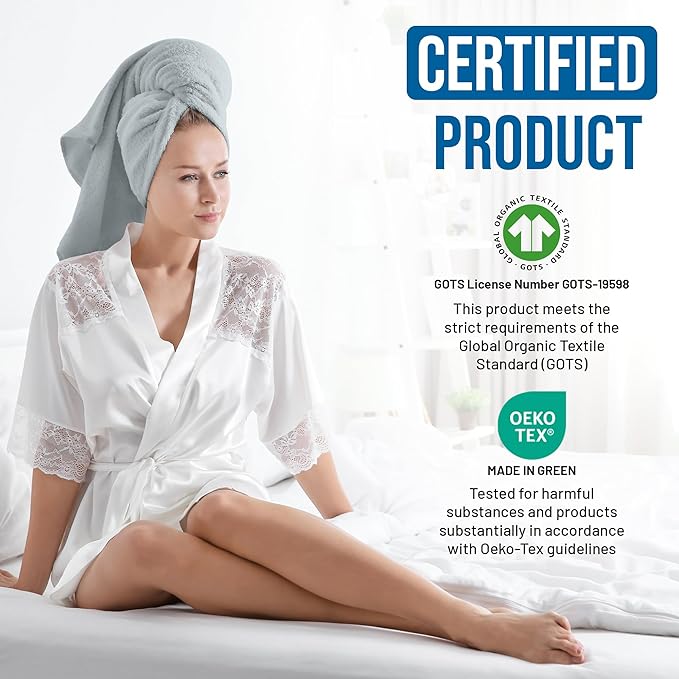 TOWELTIQUE- Organic Cotton Plush Bath Towels Pack of 6 GOTS & Oeko- TEX Certified | Premium Soft, Absorbent & Quick-Drying Towels for Bathroom, Gym, Spa & Hotel Use – Light Gray