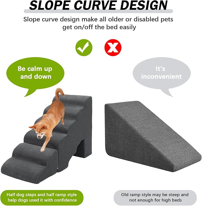 Dog Stairs for High Beds Up to 25", Gentle Slope Pet Dog Steps for Small Dogs, Non-Slip Sturdy Doggie Ramp Steps for Elder Dogs/Cats to get on Bed/Couches, Grey