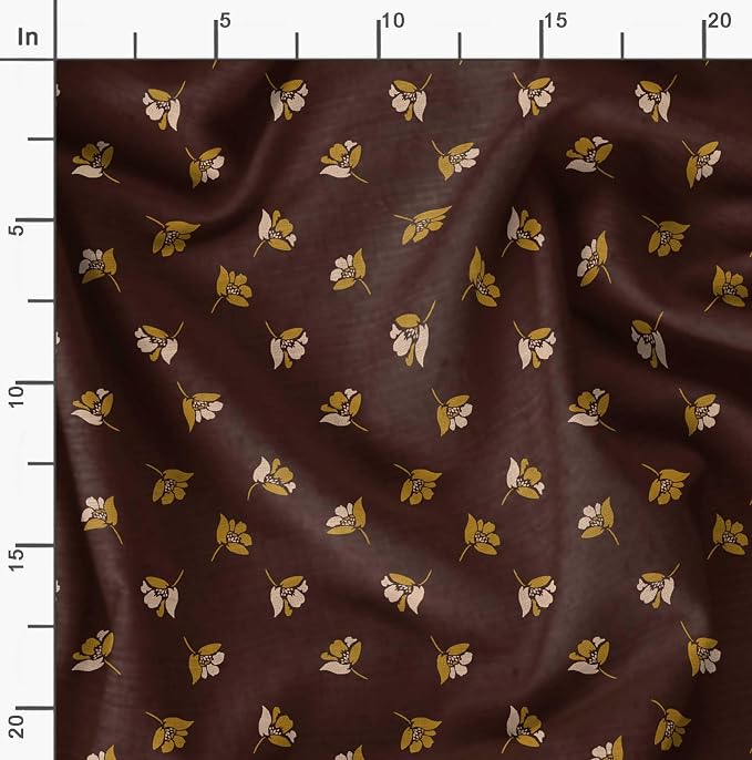 Soimoi Floral Print - Brown, Premium Cotton Cambric Fabric - Medium Weight Material for Quilting, Kurtis, Blouse, Kids Clothing, Tunic, Curtains - 42" Inch Wide, 1 Yard