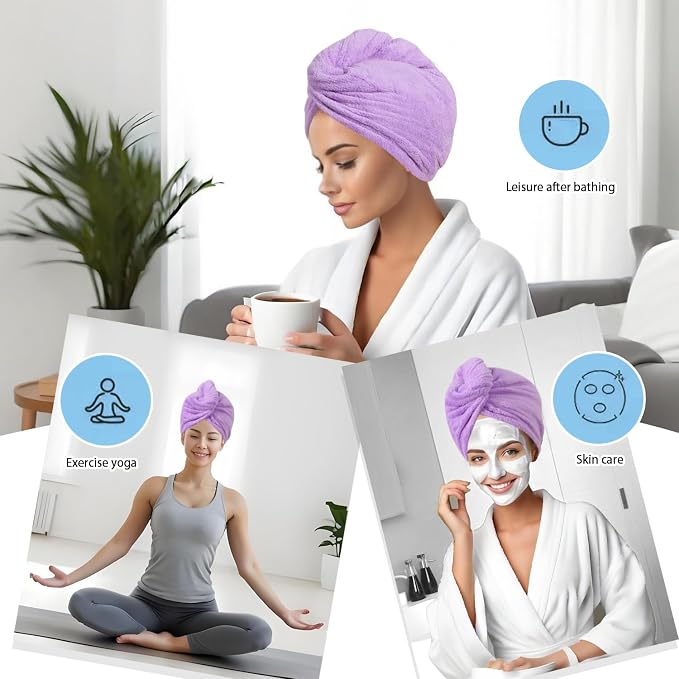 1 Pack Single Layer Purple Microfiber Hair Drying Towel Wrap for Women, Hair Turbans Towel for Wet Hair,Turbie Twist Hair Towels (Purple Color - Single Layer)