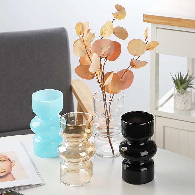 VanEnjoy Amber Glass Hydroponic Vase, Colored Glass vase Flower, Three-Layer 7 inch Cylinder vase for Home Décor, Modern Glass Vase for Home, Office, Wedding