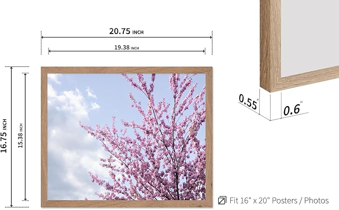 Monem Art Cherry Blossom Spring Sky Photography Print - Floral Nature Art Poster - Wall Decor for Living Room, Bedroom or Office - 16x20 Beige Framed Wall Art by Mareike Bohmer