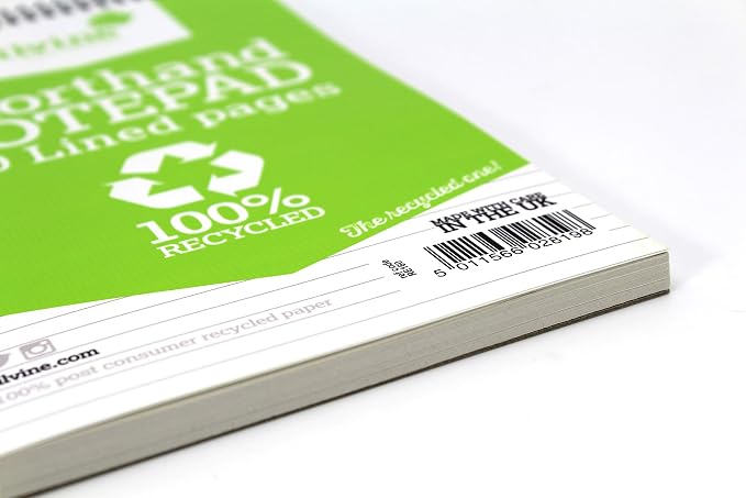 Silvine 160 Page 8x5" Shorthand Recycled Notebook, Ruled 8mm Feint [Pack of 12]