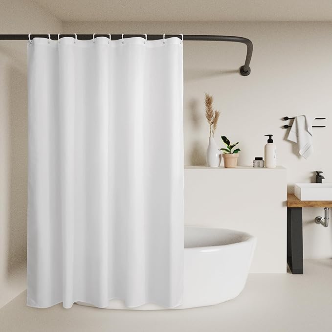 60x72 Sustainable Shower Curtain Liner, Recycled Polyester Material, Eco Friendly, Non Plastic & Freon-free Washable Fabric Shower Curtain Liner with Magnets, 60" x 72" Stall Shower Liner, White