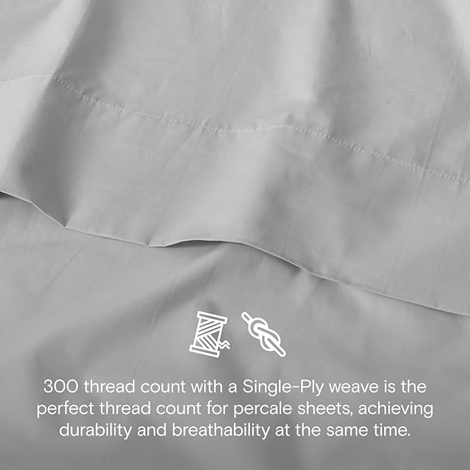 DOZ 100% GOTS Certified Organic Cotton Sheet Set, Crisp Percale Weave, Long Staple, Breathable, Matte Finish, Hotel Style, Durable, 4pc – 2 Pillowcases 1 Fitted 1 Flat (Dove, King)