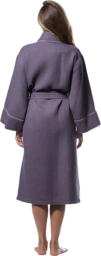Turquaz Lightweight Waffle Knit Kimono Bathrobe - Soft Cotton Blend Spa Robe, Fast-Drying Full-Length Unisex Robes for Women
