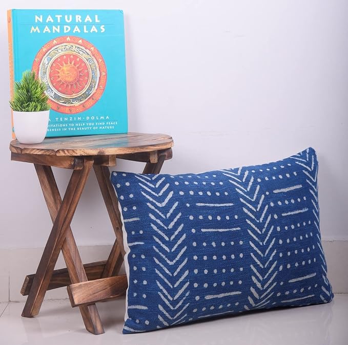 Trade Star Geometric Luxurious Ethnic Cushion Case Decorative Authentic Pillow Case Lumbar Cushion Cover 100% Cotton Throw Pillow Cover for Bedroom Spring Pillow Case (Indigo Snow 12X18 INCHES)