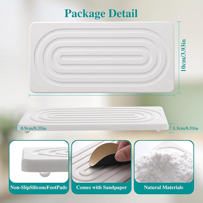 Natural Stone Water Absorbing Soap Tray Set for Bathroom Countertop Fast Drying Absorbent Diatomite Soap