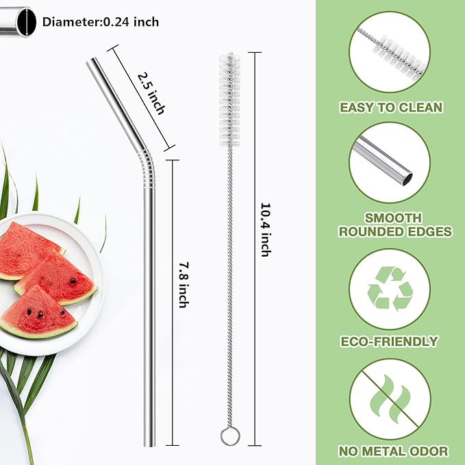 Besteek Home 6 Pcs Stainless Steel Straws, Reusable Metal Straws for 30 oz & 20 oz Tumblers Cups Mugs Cold Beverage, Cleaning Brush Included
