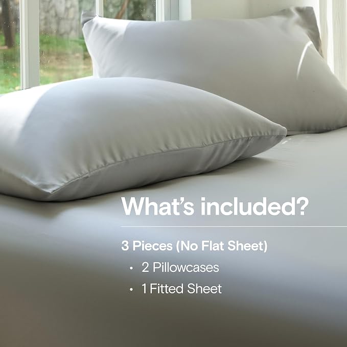 DOZ Sheet Set, 100% Viscose derived from Bamboo, Organically Grown, Buttery Soft, Cooling Sheets, High GSM, Deep Pockets - 3 Piece - 2 Pillowcases 1 Fitted Sheet (Dove, Queen)