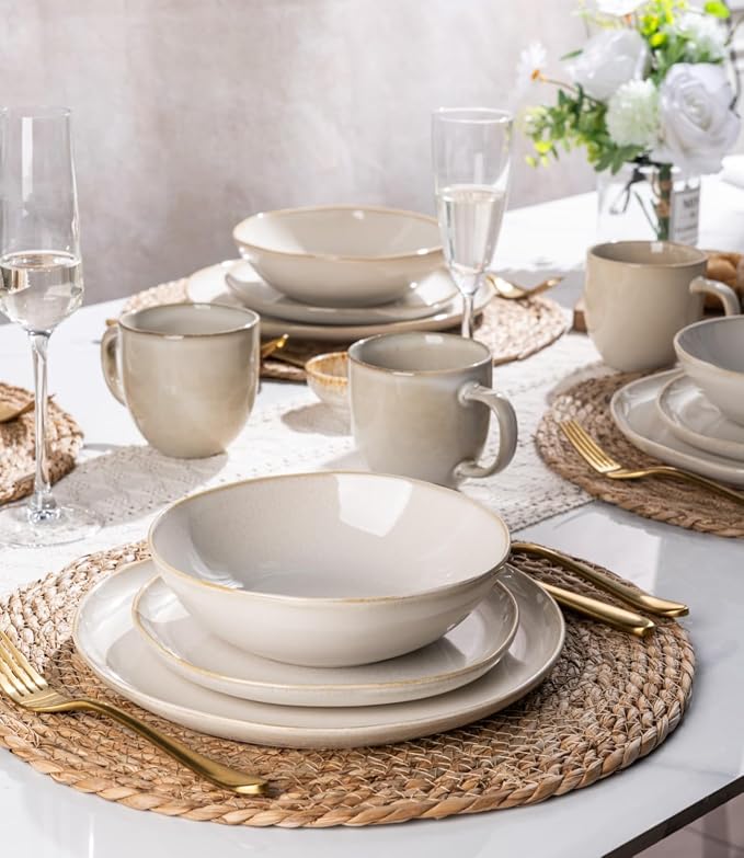 AmorArc Ceramic Dinnerware Sets,Handmade Reactive Glaze Stoneware Plates and Bowls Sets,Highly Scratch Resistant | Dishwasher & Microwave Safe Dishes Set,Service for 6 (18pc)