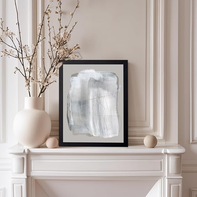 Monem Art Abstract Minimal Brushstroke Print - Scandinavian Neutral Line Art Poster - Wall Decor for Living Room, Bedroom or Office - 12x16 Black Framed Wall Art by Mareike Bohmer