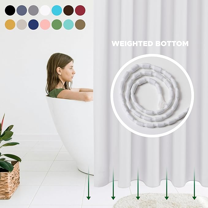 Biscaynebay Fabric Extra Wide Shower Curtain Liners, White 108" Width by 72" Length, Water Resistant Bathroom Curtains, Rust Resistant Grommets Top Weighted Bottom Machine Washable