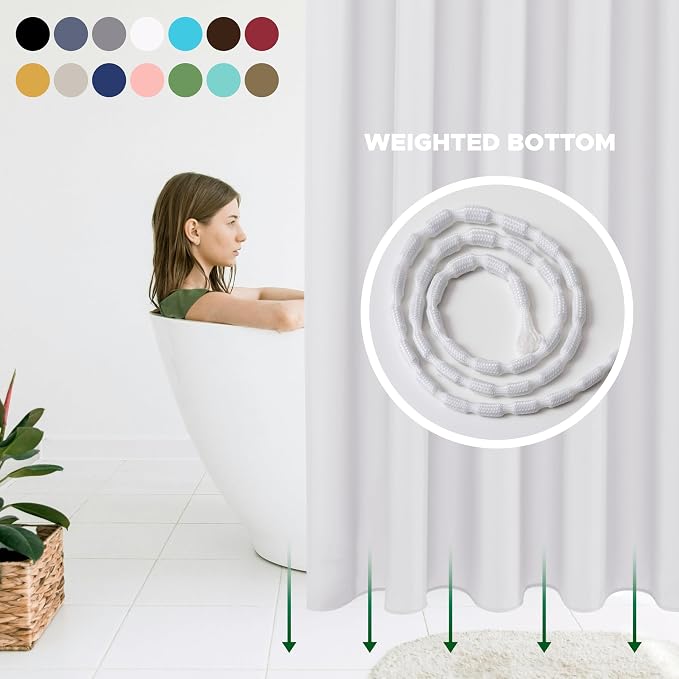 Biscaynebay Fabric Extra Long Shower Curtain Liners 72" Width by 96" Length, White Water Resistant Bathroom Curtains Rust Resistant Grommets Top Weighted Bottom Machine Washable