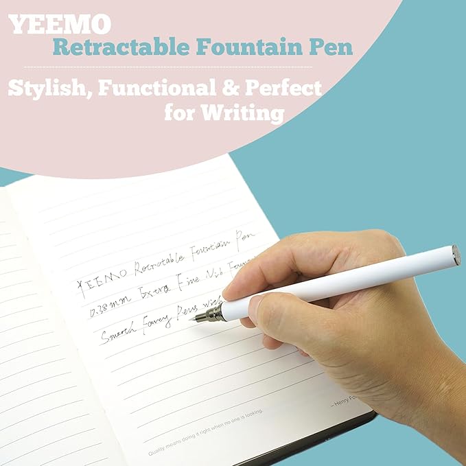 Retractable Fountain Pen – 0.38 mm Extra Fine Nib Fountain Pen, Smooth Fancy Pens with Converter, 6 Ink Cartridges & Gift Pouch for Writing (White)