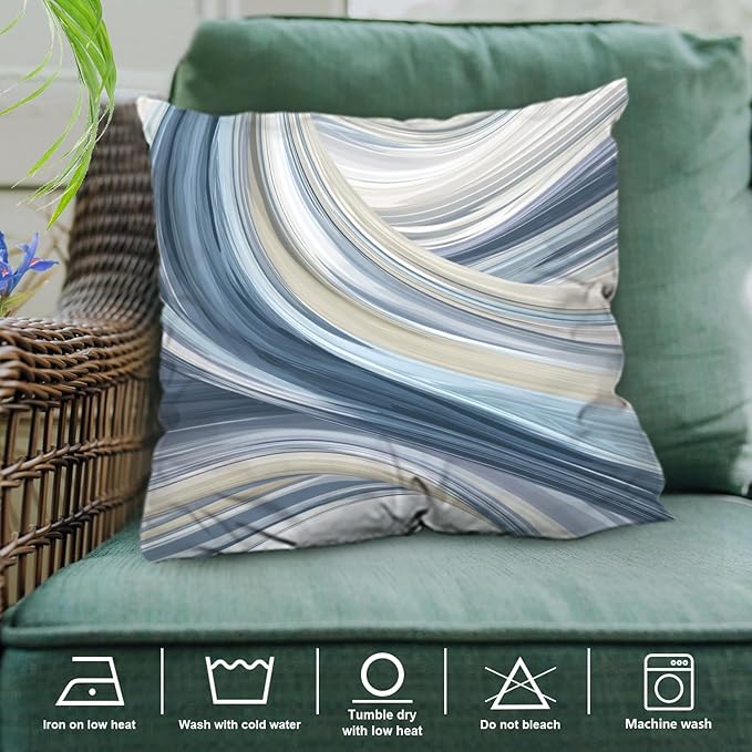 Shrahala Serene Fluid Art Decorative Throw Pillow Cover, Calm Hues Minimalist Square Pillowcase Blended Double-Sided No Inserts for Bedroom Living Room Set of 2 (20 x 20 in)