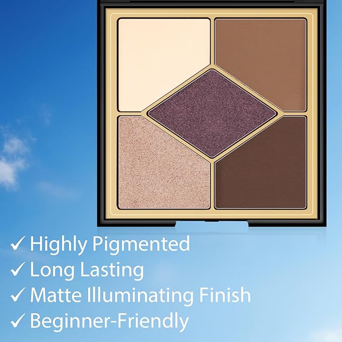 Boobeen 5-Color Eyeshadow Palette, Brown Neutral Tones with Matte Shimmer Glitter Finishes, Long-Lasting Everyday Makeup Palette，Blendable & Pigmented,Travel-Friendly