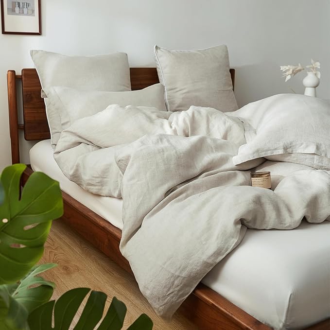 100% French Linen Pillow Shams Basic Style - Pack of 2 - Washed Solid Color Natural Flax Soft Breathable - Linen, 20'' x 26''