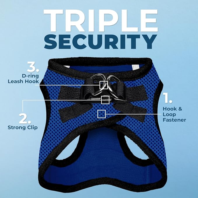 Best Pet Supplies Voyager Step-in Air All Weather Mesh Harness and Reflective Dog 5ft Leash Combo with Neoprene Handle, for Small, Medium and Large Breed Puppies - Royal Blue/Black Trim, X-Small