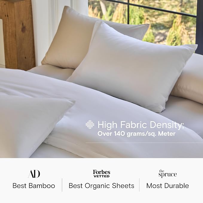 DOZ Sheet Set, 100% Viscose derived from Bamboo, Organically Grown, Buttery Soft, Cooling Sheets, High GSM, Deep Pockets - 3 Piece - 1 Pillowcase 1 Fitted 1 Top Sheet (Snow, Twin XL)