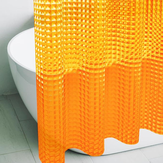 Orange 3D Crystal Plastic Shower Curtain Liner, 72x72 Inch Thin Lightweight Plastic Bathroom Shower Showroom Inner Curtain with Rustproof Metal Grommet Holes and Weighted Magnets