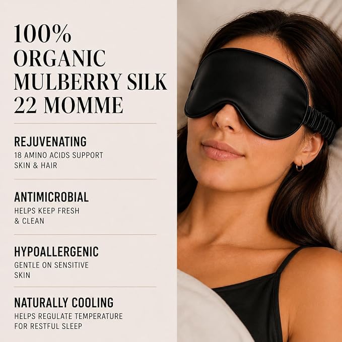Silk & Chill™ 100% 22 Momme Mulberry Silk Sleep Mask | Oeko-TEX® Certified | 3D Contoured Eye Cover, Black