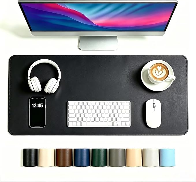 Leather Desk Mat, Non-Slip Table Protector Surface with Round Edge, Heat Resistant & Waterproof Desktop Writing Pad for Home and Office (17.5"*47.5"),Black