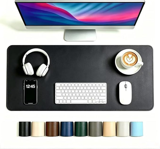 Leather Desk Mat, Large Mouse Pad Scratch and Water Resistant, Easy to Clean, Desk Pad for Office and Home, 19.5” x 39.5” - Black