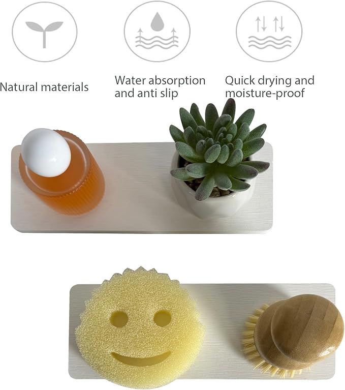 NiuYichee 2-PCS Diatomite Soap Tray, Quick-Drying Water Absorbent Stone, Bathroom Sink Soap Holder, White, 8.66 x 3.15 Inches