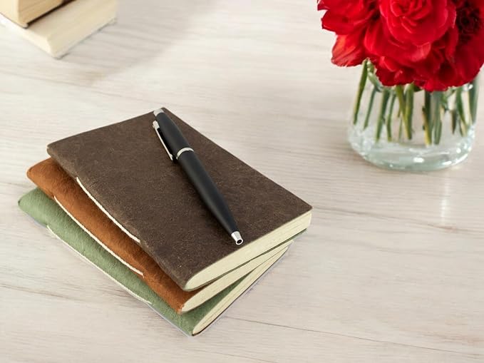 Nepali Companion Pocket Notebook with Handmade Paper and Vegetable-Dyed Cover, Vintage Composition Notebook for Office, School, and Home, 3.5x5 inch Handcrafted in Nepal (Small, Dark Walnut)