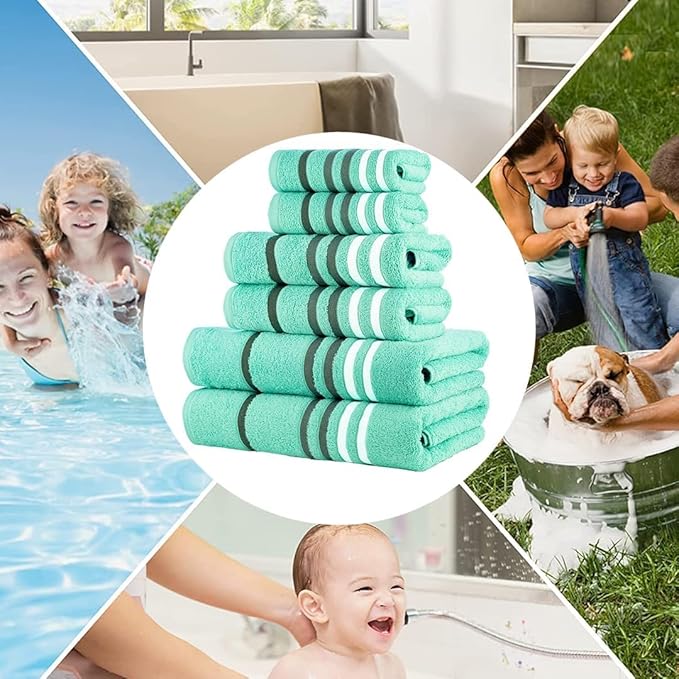CASA COPENHAGEN Exotic 6Pcs 100% Egyptian Cotton Designer Towels Gift Set- Aqua Blue, 550GSM,2Bath2Hand2Washcloths,Bath Towels for Bathroom (Box Pack,Gift Ribbon Set for Women & Men)