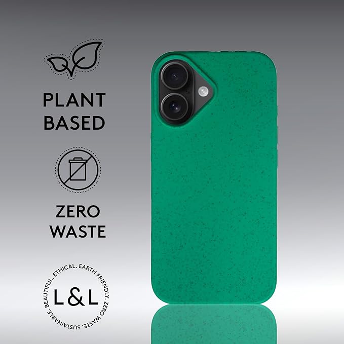 LOAM & LORE Biodegradable Phone Case for iPhone 16, Plastic Free Eco Friendly Phone Case, Plant Based Compostable iPhone 16, Premium Zero-Waste Phone Cover (Mint)