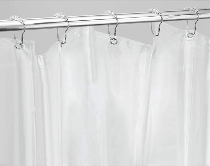 iDesign Vinyl Shower Liner, 72" x 96", Clear | 12 Grommets, Weighted Magnets