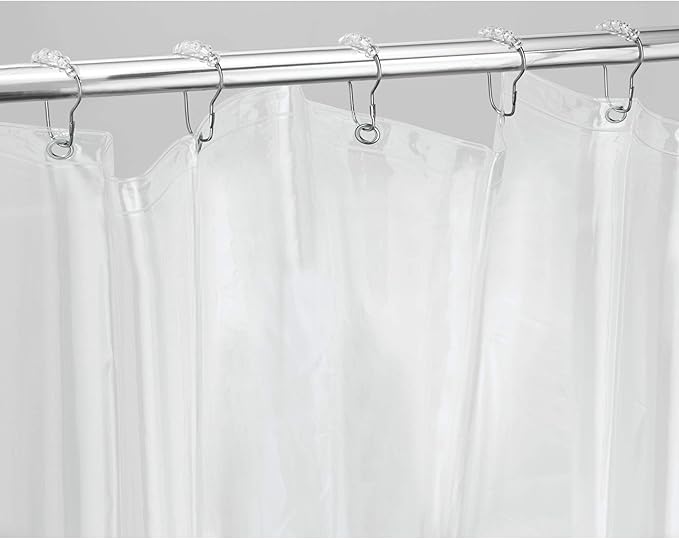 iDesign Vinyl Shower Curtain Liner, 72" x 72", Clear | 12 Grommets, Weighted Magnets