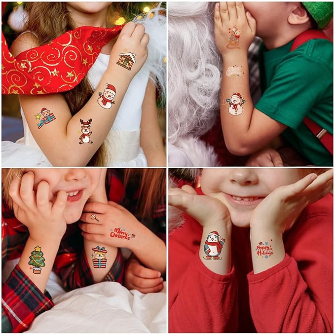 36 Sheets Christmas Temporary Tattoos, Snowman Penguin Elk Santa Tattoos for Christmas Stocking Stuffers & Gifts Party Favors for Kids, Waterproof Available for 2-3 Days, Makeup Remover Water Washable