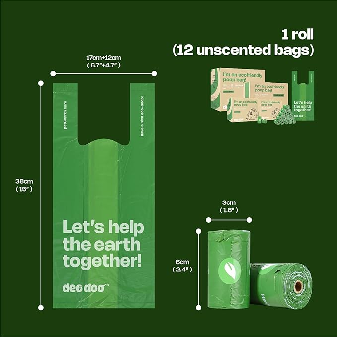 Deo Doo Dog Poop Bags with Handles, 240 Count Large Size, Extra Thick and Leak Proof Refill Rolls for Doggie Waste, Easy Tie and Cleanup, Unscented