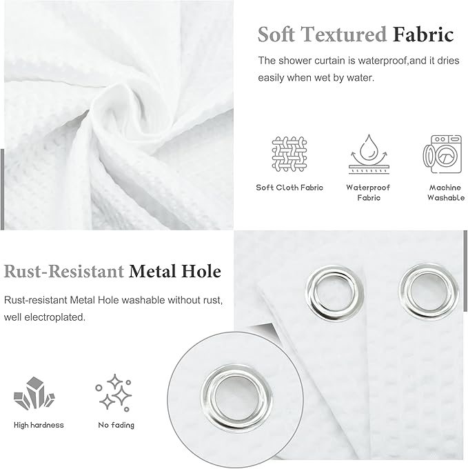 Tititex Solid White Cloth Fabric Shower Curtain Liner with 2 Magnets - Texture Pressure Bubble Soft Hotel Quality Waterproof Shower Liner, Light-Weight & Machine Washable 60x72 inch