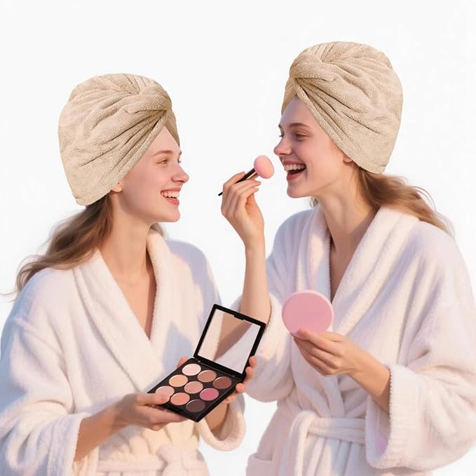 Microfiber Hair Drying Towel Wrap for Women, Hair Turbans Towel for Wet Hair,turbie Twist Hair Towels(The Color of the Picture is for Reference only) (Brown,Brown)