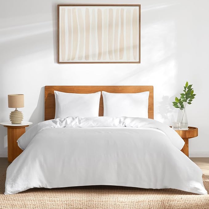 DAPU 100% Linen Duvet Cover Set - Pure Natural French Flax Linen with Multiple Corner Ties and Zipper Closure Soft Breathable Durable for Hot Sleepers 1 Duvet Cover 2 Pillowcases (White, King)